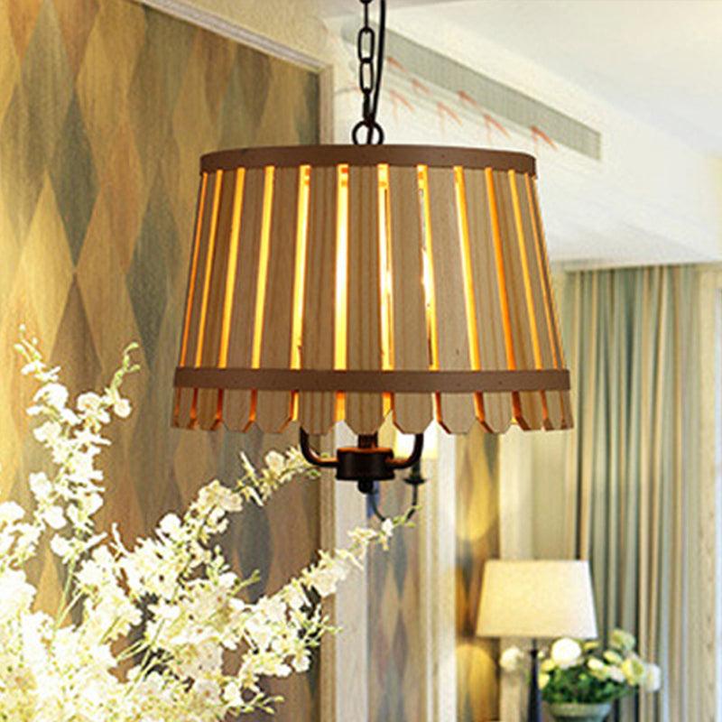 12.5"/16.5" Wide Slatted Chandelier Light Fixture Modern Wooden Pendant for Dining Room - Rebooters