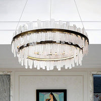 1/2 Lights Living Room Chandelier Lighting with Drum Crystal Shade - Rebooters