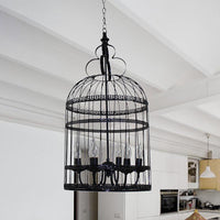 3/6 Bulbs Bird Cage Hanging Light with Candle Black Chandelier - Rebooters