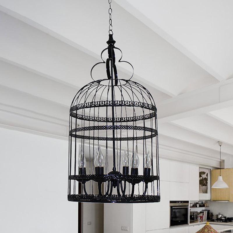3/6 Bulbs Bird Cage Hanging Light with Candle Black Chandelier - Rebooters