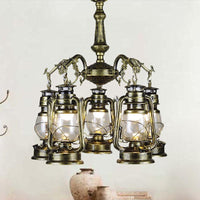 5 Lights Clear Glass Pendant Chandelier Antique Stylish Bronze Copper Kerosene Dining Room Fixture - Rebooters
