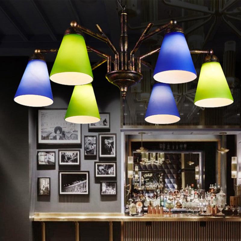 Rust Tapered Shade Chandelier 6 Lights Retro Metal Light - Rebooters