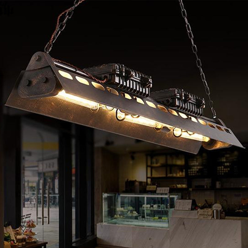 Metallic Train Shape Chandelier 3 Bulbs Industrial Light Rust - Rebooters