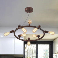 8/12 Lights Circular Hanging Light with Open Bulb Chandelier - Rebooters