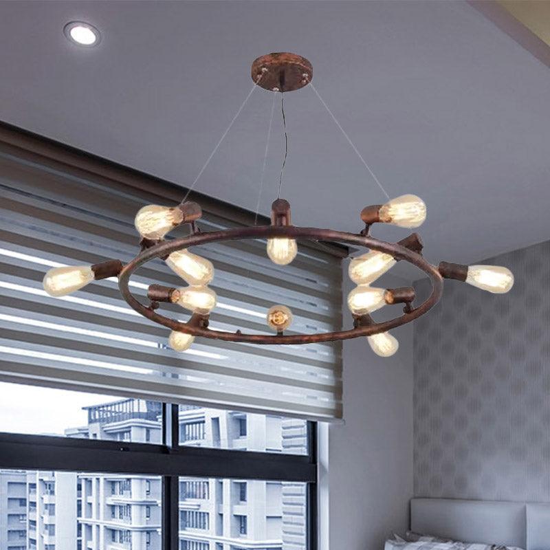 8/12 Lights Circular Hanging Light with Open Bulb Chandelier - Rebooters