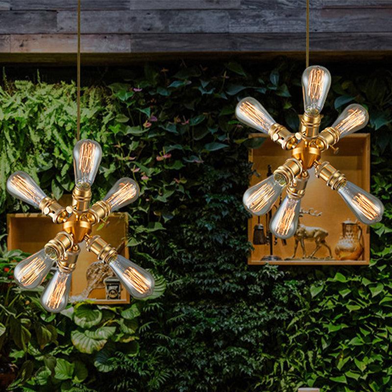 6 Heads Bare Bulb Hanging Lamp Vintage Industrial Brass Chandelier - Rebooters