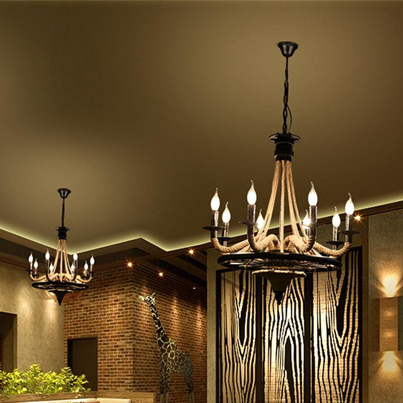 6 Bulb Chandelier Pendant Light Vintage Wagon Wheel Lamp Black - Rebooters