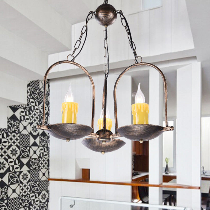 Aged Brass Metal Hanging Light Two-Bulb Vintage Chandeliers - Rebooters