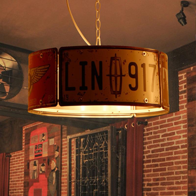 Round Cage Metal Suspension Light Three-head Retro Chandeliers in White and Red - Rebooters