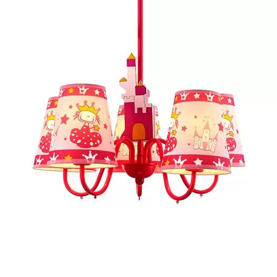 Kids Pink Hanging Lamp with Princess 5 Heads Chandelier - Rebooters