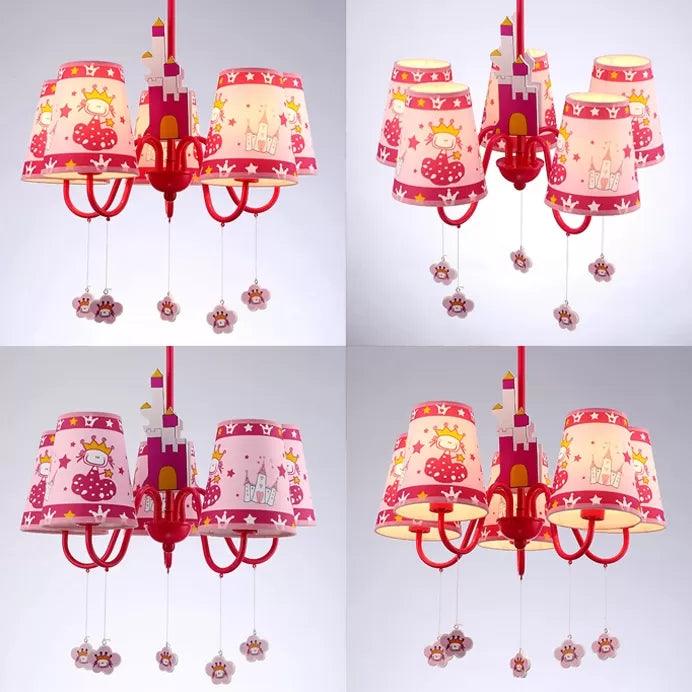 Kids Pink Hanging Lamp with Princess 5 Heads Chandelier - Rebooters