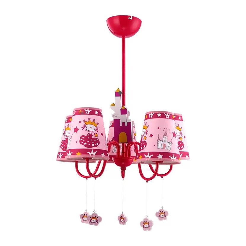 Kids Pink Hanging Lamp with Princess 5 Heads Chandelier - Rebooters
