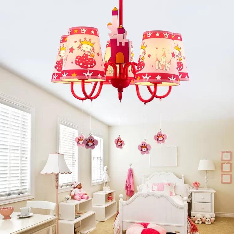 Kids Pink Hanging Lamp with Princess 5 Heads Chandelier - Rebooters