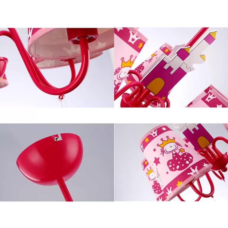 Kids Pink Hanging Lamp with Princess 5 Heads Chandelier - Rebooters