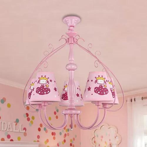 Kids Pink Hanging Lamp with Princess 5 Heads Chandelier - Rebooters