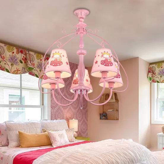Kids Pink Hanging Lamp with Princess 5 Heads Chandelier - Rebooters