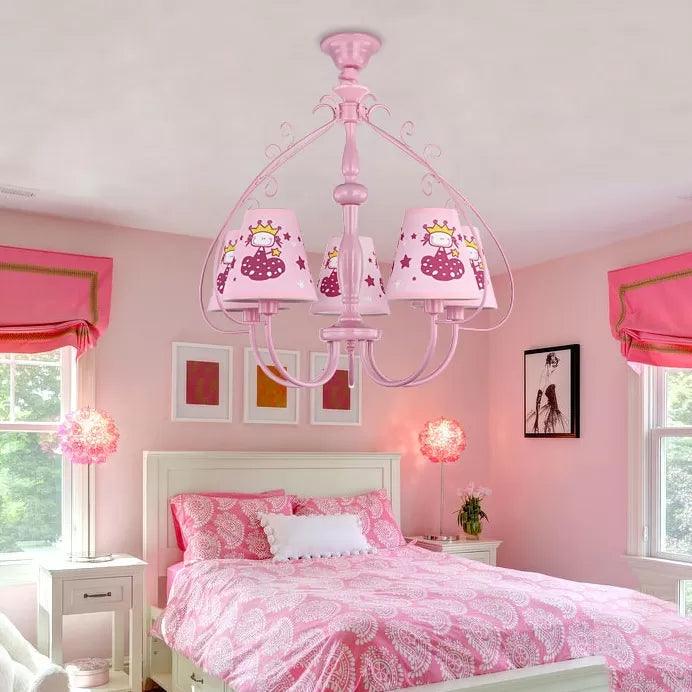 Kids Pink Hanging Lamp with Princess 5 Heads Chandelier - Rebooters