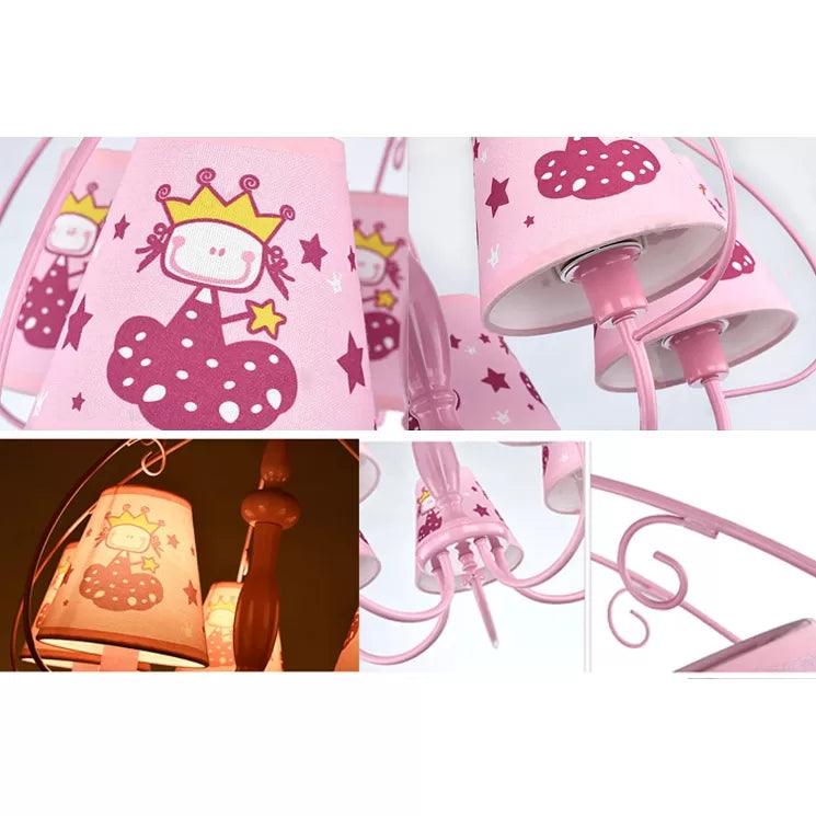 Kids Pink Hanging Lamp with Princess 5 Heads Chandelier - Rebooters