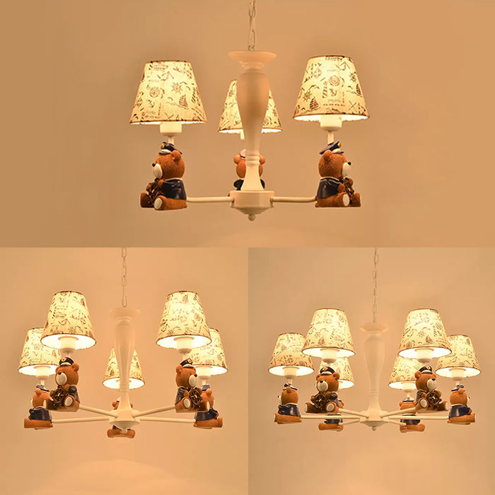 Modern Style White Pendant Light Tapered Shade Bear Metal Chandelier - Rebooters