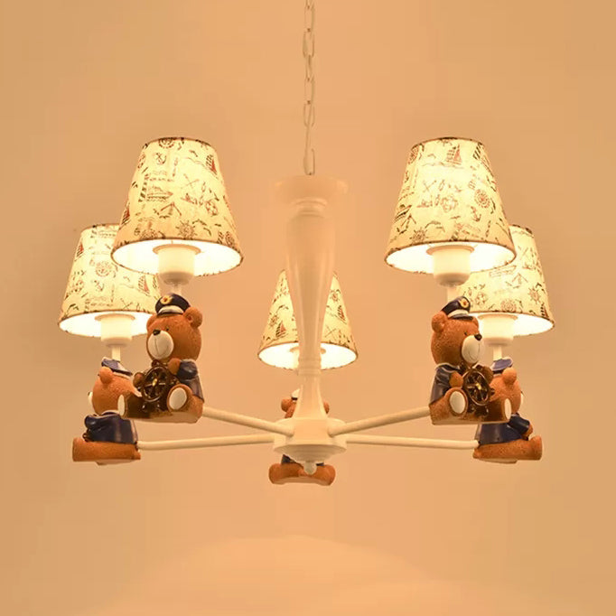 Modern Style White Pendant Light Tapered Shade Bear Metal Chandelier - Rebooters