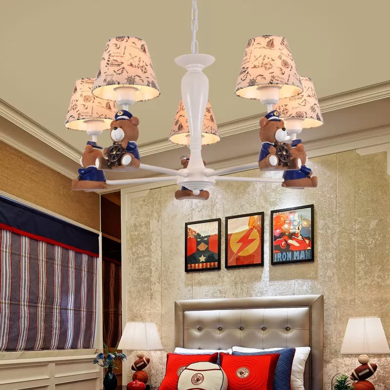 Modern Style White Pendant Light Tapered Shade Bear Metal Chandelier - Rebooters