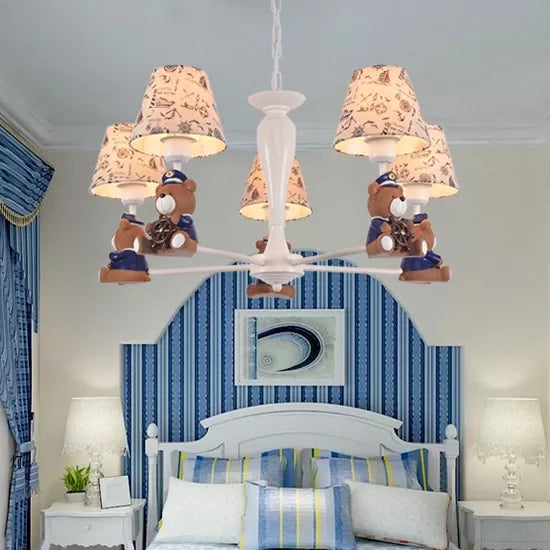Modern Style White Pendant Light Tapered Shade Bear Metal Chandelier - Rebooters