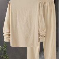 V Neck Long Sleeve Tops Set for Men Comfortable Casual Style Rebooters mens 2 piece set