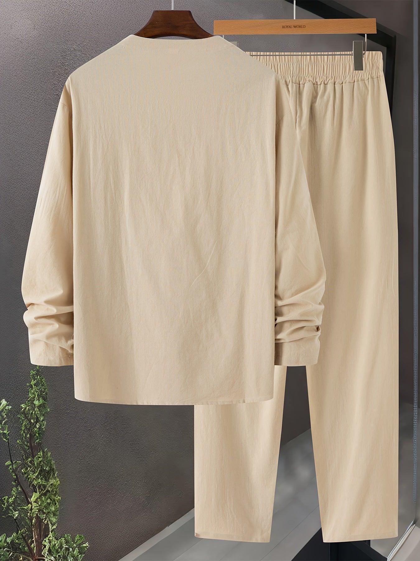 V Neck Long Sleeve Tops Set for Men Comfortable Casual Style Rebooters mens 2 piece set