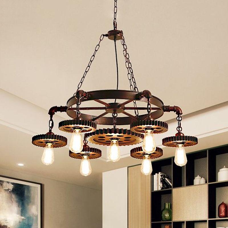 3/7 Heads Gear Pendant Lighting Open Bulb Antique Chandelier - Rebooters