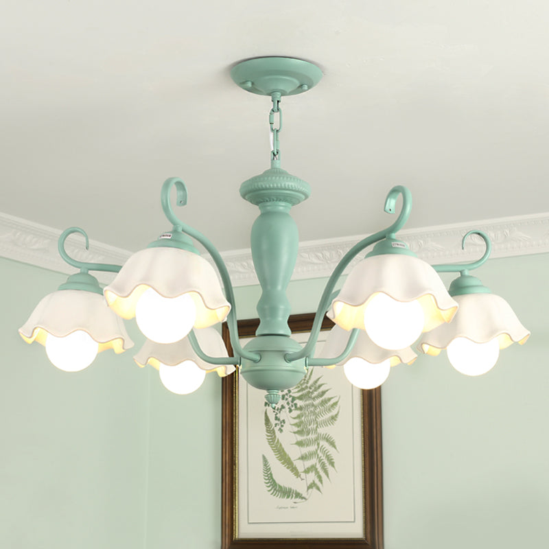 Frosted Glass Scalloped Chandelier Light Traditional Ceiling Pendant - Rebooters