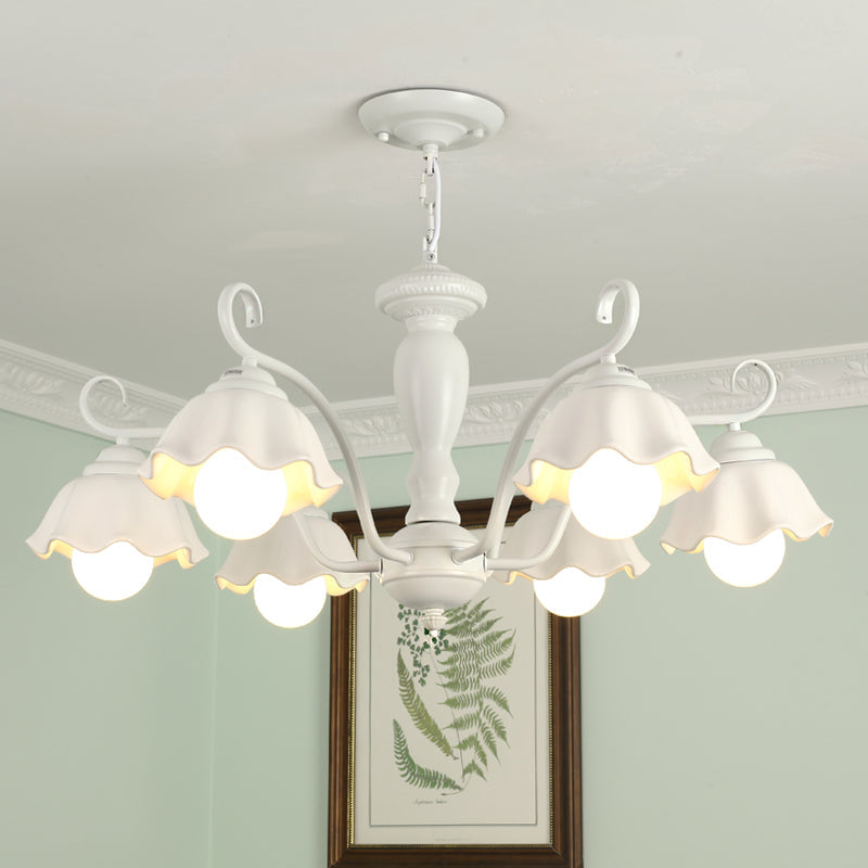 Frosted Glass Scalloped Chandelier Light Traditional Ceiling Pendant - Rebooters