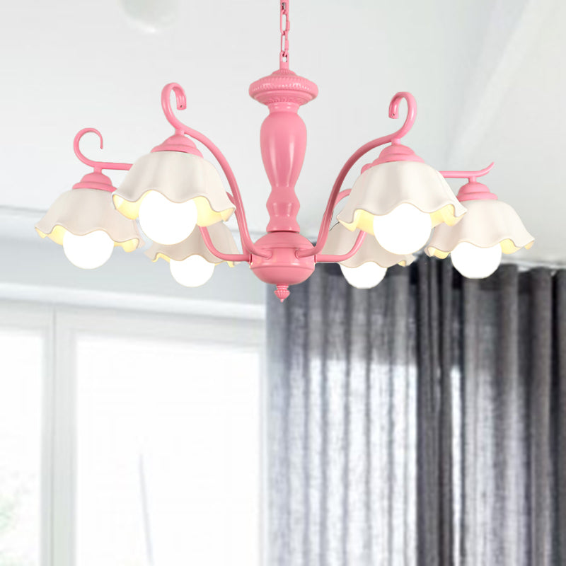 Frosted Glass Scalloped Chandelier Light Traditional Ceiling Pendant - Rebooters