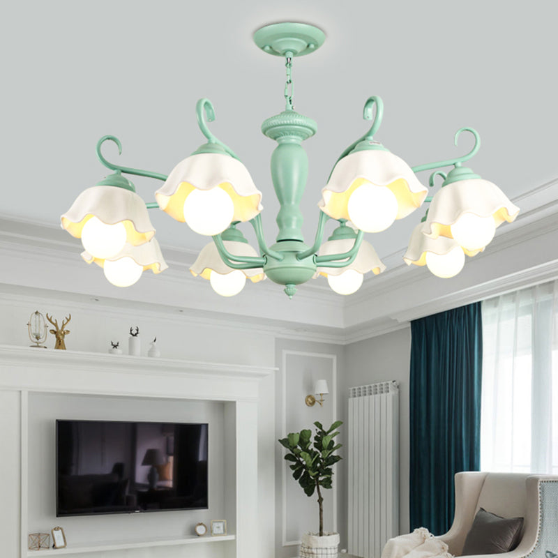 Frosted Glass Scalloped Chandelier Light Traditional Ceiling Pendant - Rebooters
