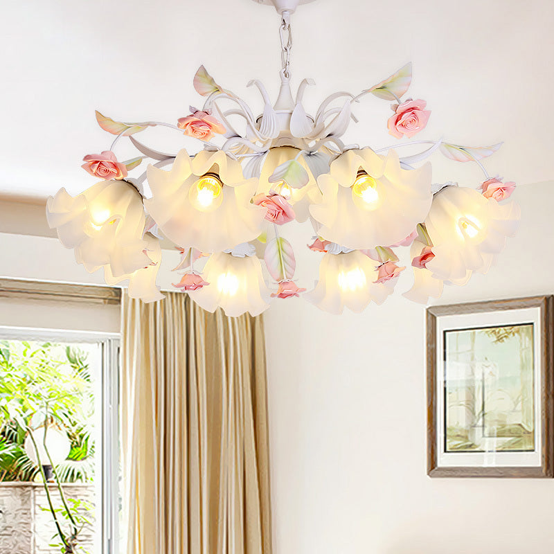 Scalloped Bedroom Pendant Chandelier White Ceiling Lamp - Rebooters