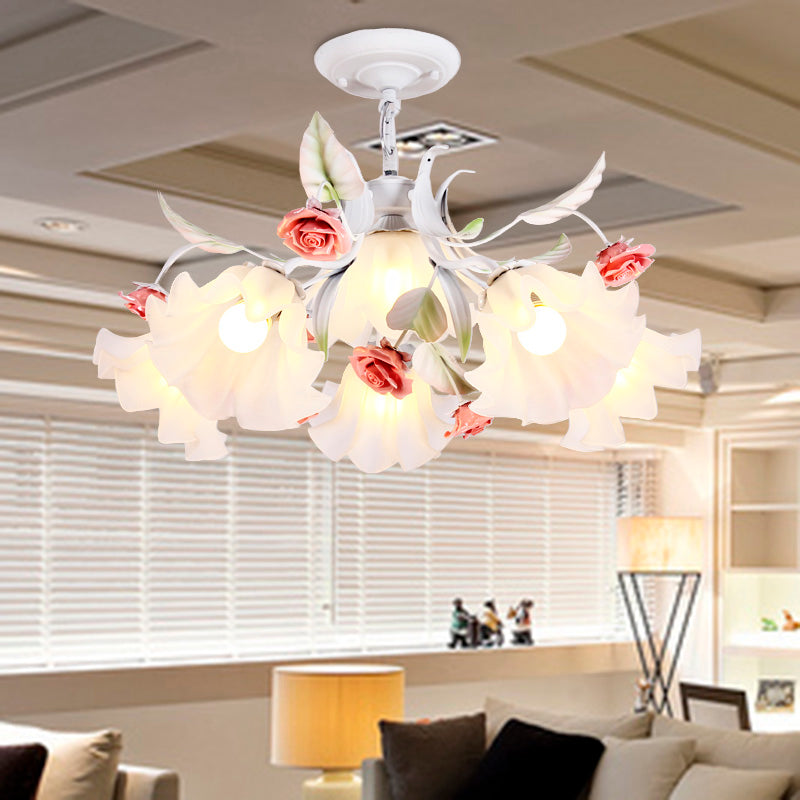 Scalloped Bedroom Pendant Chandelier White Ceiling Lamp - Rebooters