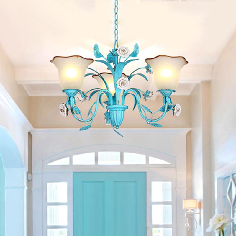 Pastoral Flared Chandelier Pendant Light 3/5/7 Heads Blue - Rebooters