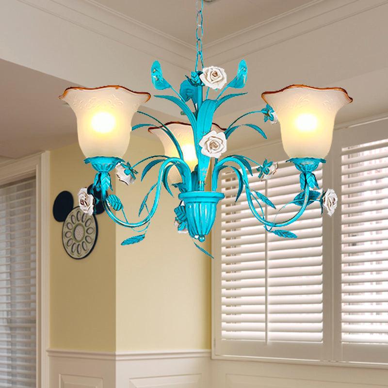 Pastoral Flared Chandelier Pendant Light 3/5/7 Heads Blue - Rebooters