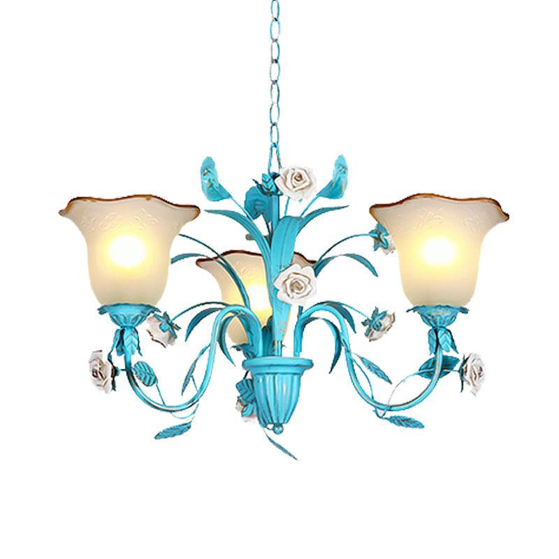 Pastoral Flared Chandelier Pendant Light 3/5/7 Heads Blue - Rebooters