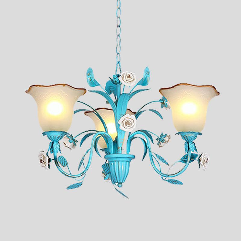 Pastoral Flared Chandelier Pendant Light 3/5/7 Heads Blue - Rebooters