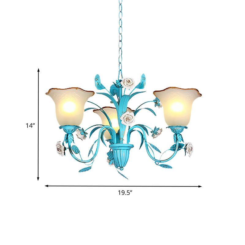 Pastoral Flared Chandelier Pendant Light 3/5/7 Heads Blue - Rebooters