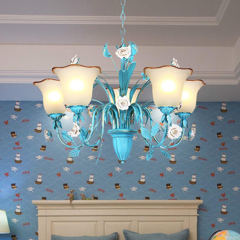 Pastoral Flared Chandelier Pendant Light 3/5/7 Heads Blue - Rebooters