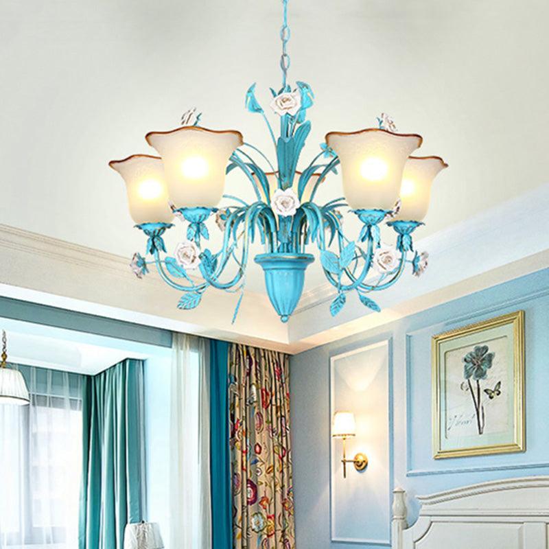 Pastoral Flared Chandelier Pendant Light 3/5/7 Heads Blue - Rebooters