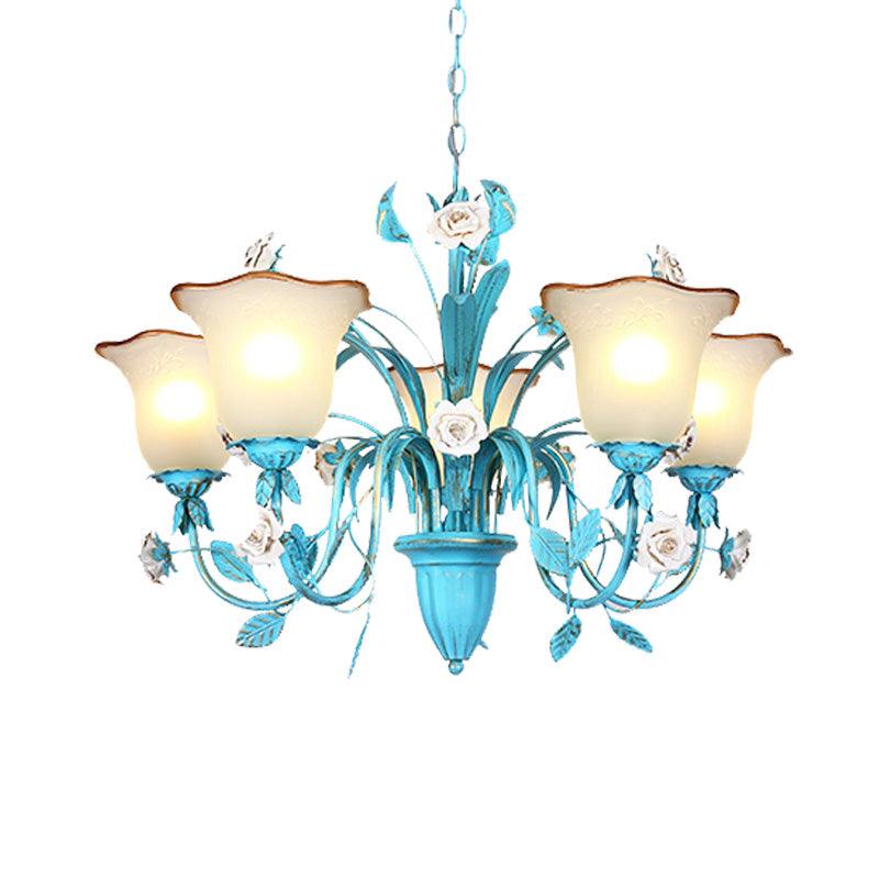 Pastoral Flared Chandelier Pendant Light 3/5/7 Heads Blue - Rebooters