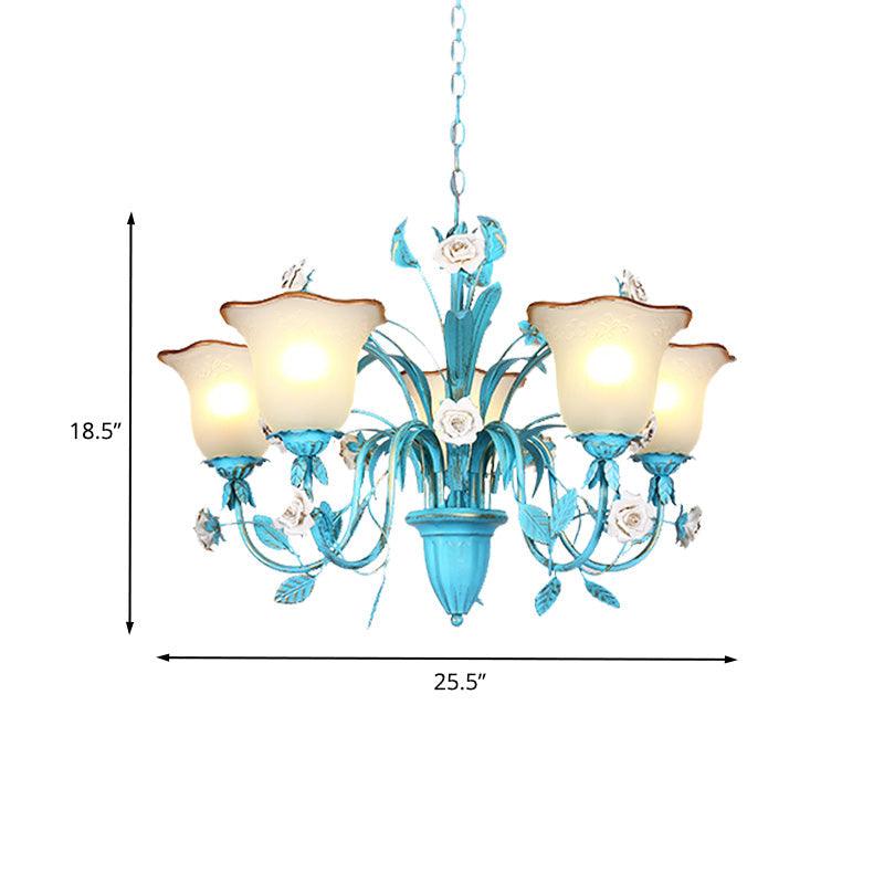 Pastoral Flared Chandelier Pendant Light 3/5/7 Heads Blue - Rebooters