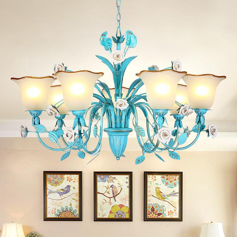 Pastoral Flared Chandelier Pendant Light 3/5/7 Heads Blue - Rebooters
