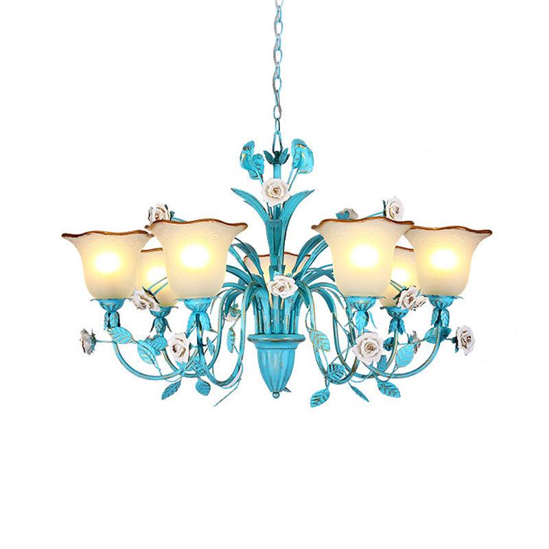 Pastoral Flared Chandelier Pendant Light 3/5/7 Heads Blue - Rebooters