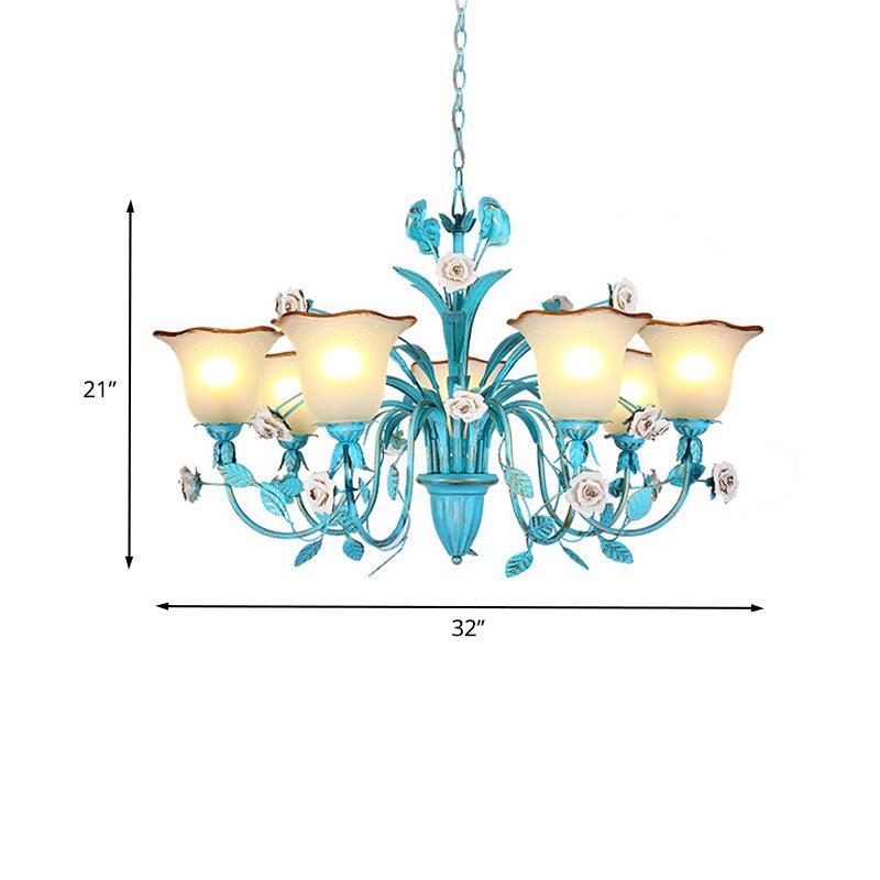 Pastoral Flared Chandelier Pendant Light 3/5/7 Heads Blue - Rebooters