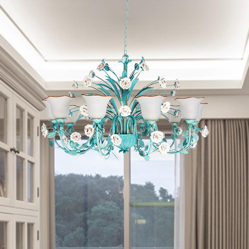Pastoral Flared Chandelier Pendant Light 3/5/7 Heads Blue - Rebooters