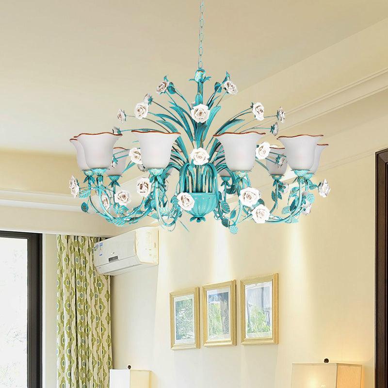 Pastoral Flared Chandelier Pendant Light 3/5/7 Heads Blue - Rebooters
