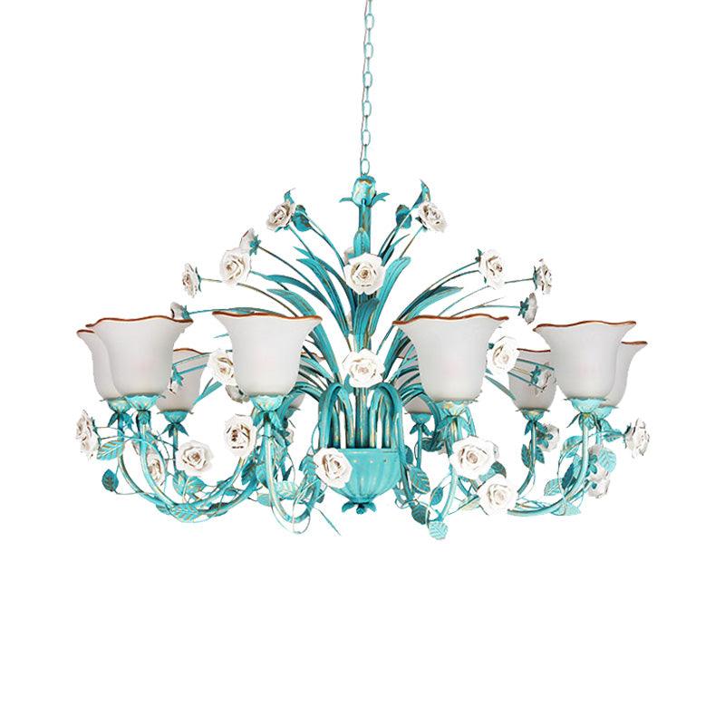 Pastoral Flared Chandelier Pendant Light 3/5/7 Heads Blue - Rebooters